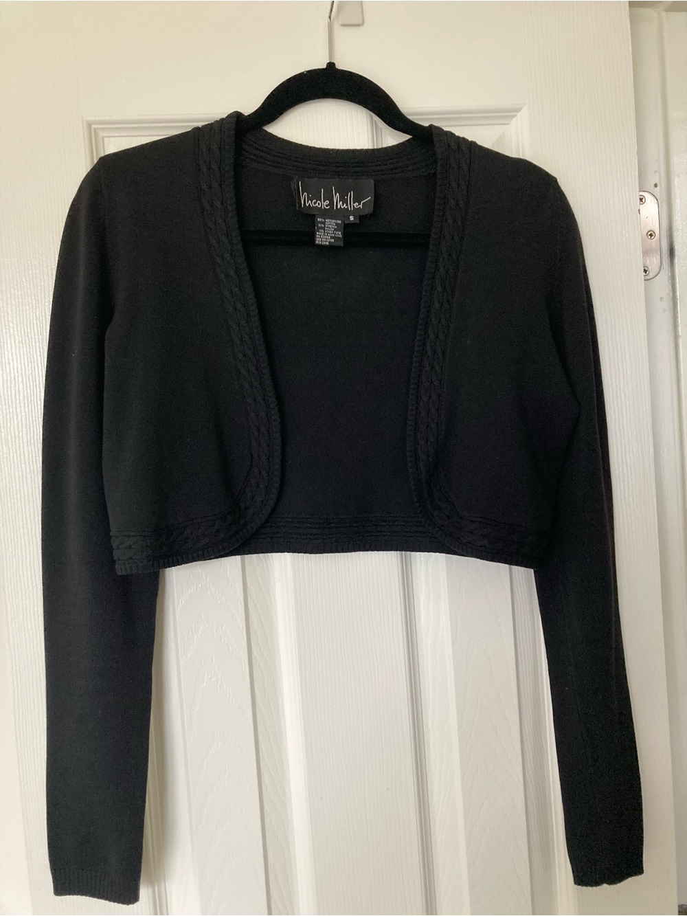 Nicole Miller Black Braided-Trim Cropped Bolero